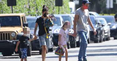 Family outing: Ashton Kutcher and Mila Kunis were seen out and about with their two children in Los Angeles on Saturday